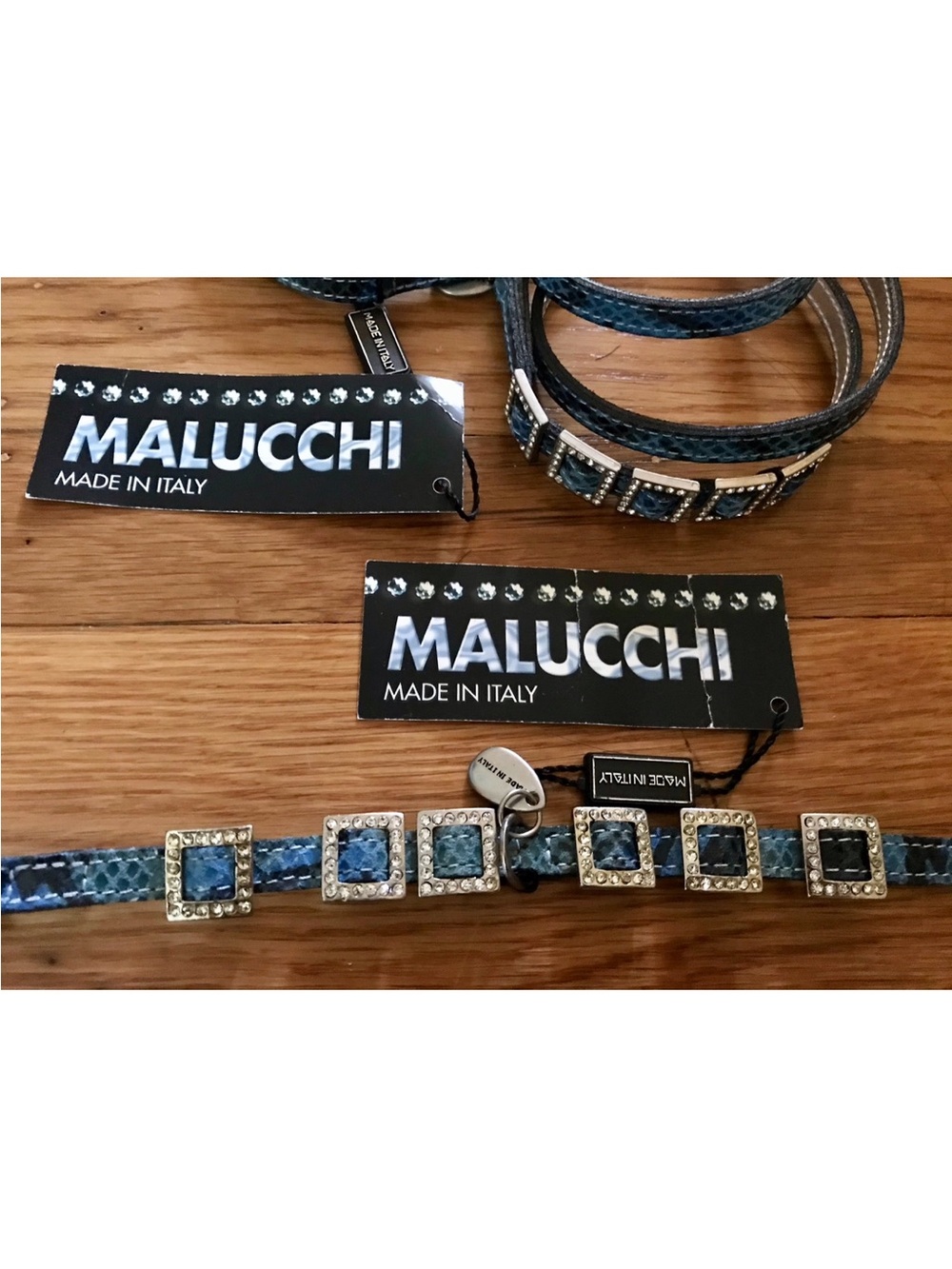Pet Leather Collar and Leash with Crystals Set, NWT